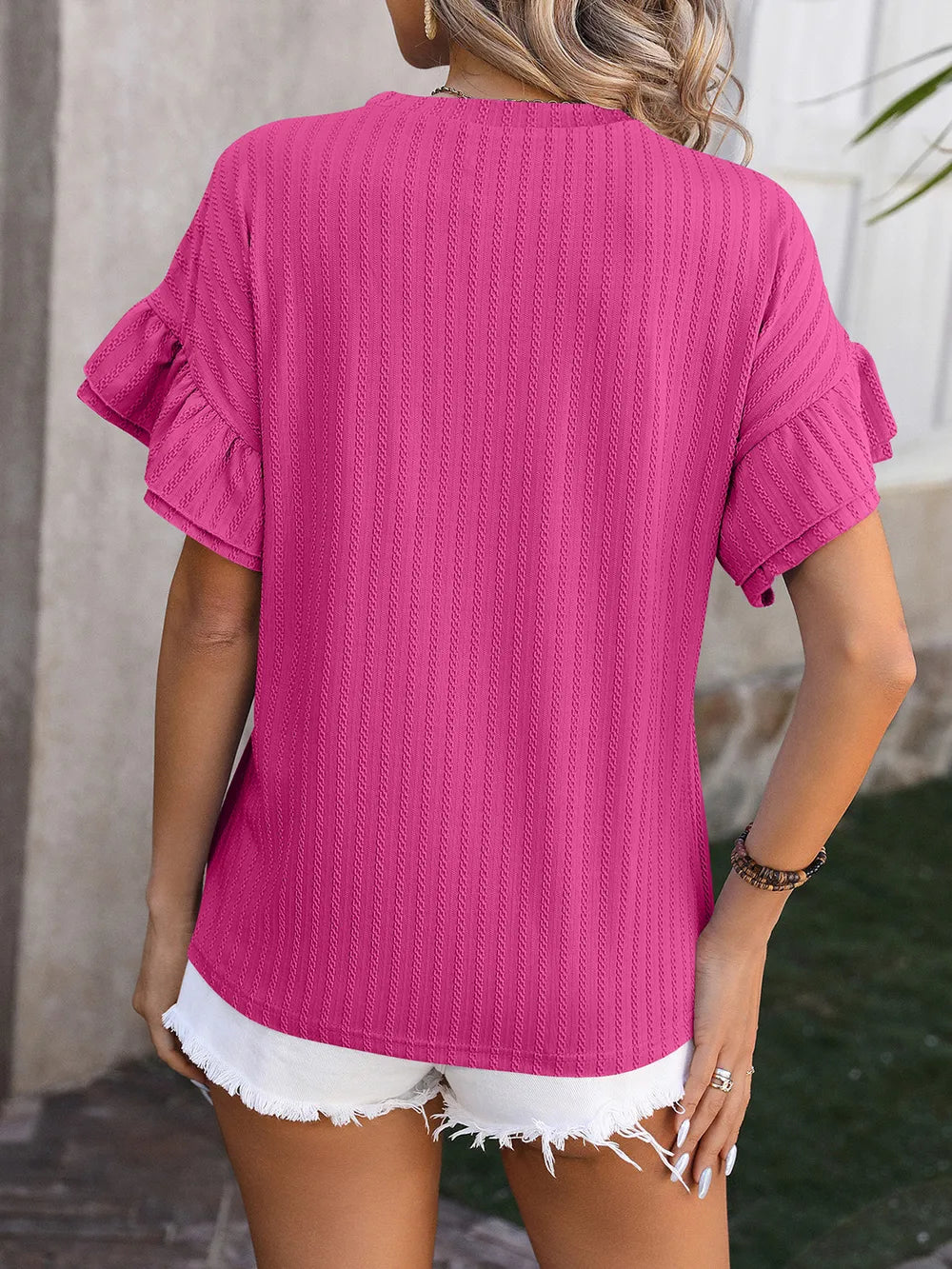 Ruffled Round Neck Short Sleeve Top – Trendsi | ClozArt