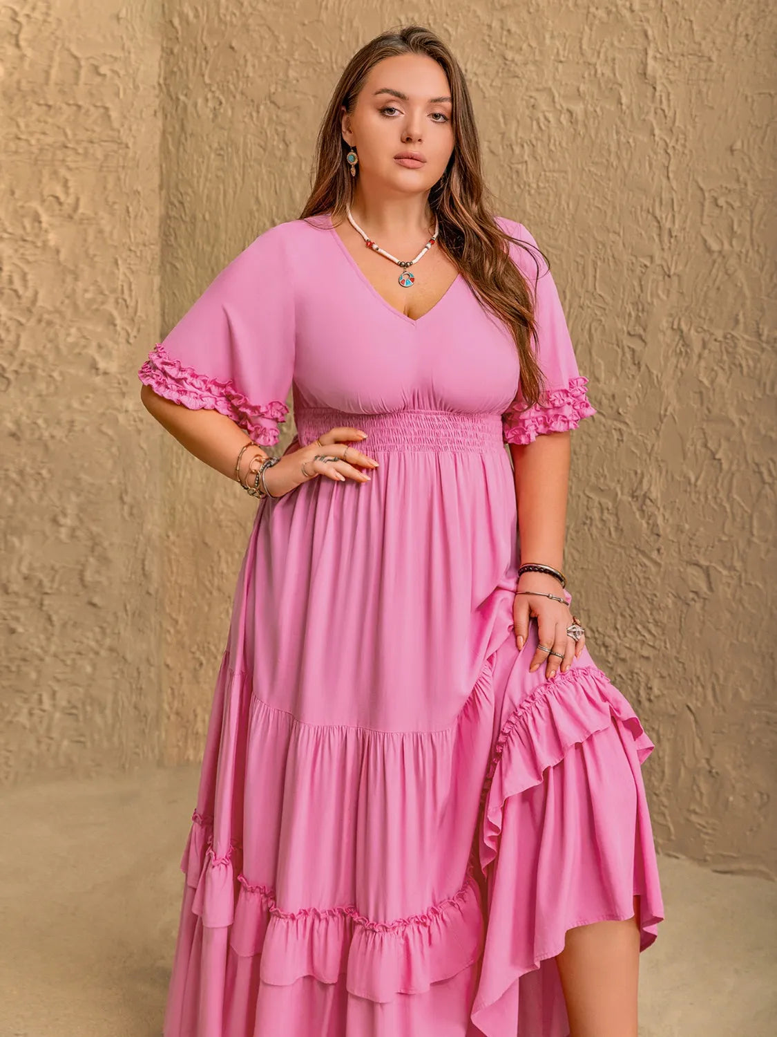 Plus Size V-Neck Half Sleeve Maxi Dress – Trendsi | ClozArt