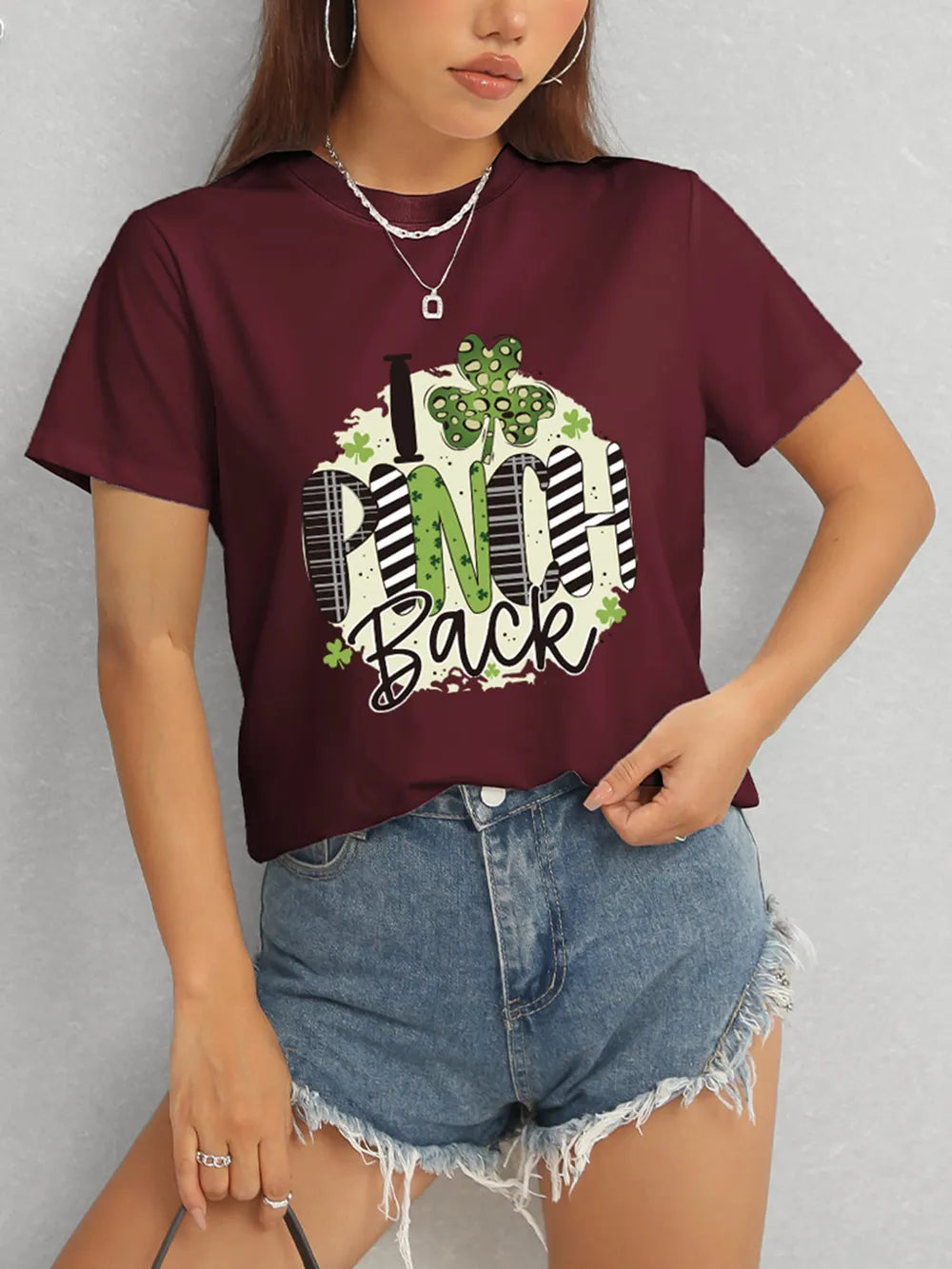 I PINCH BACK Round Neck Short Sleeve T-Shirt – Trendsi | ClozArt