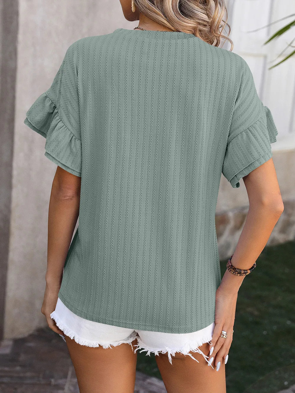 Ruffled Round Neck Short Sleeve Top – Trendsi | ClozArt