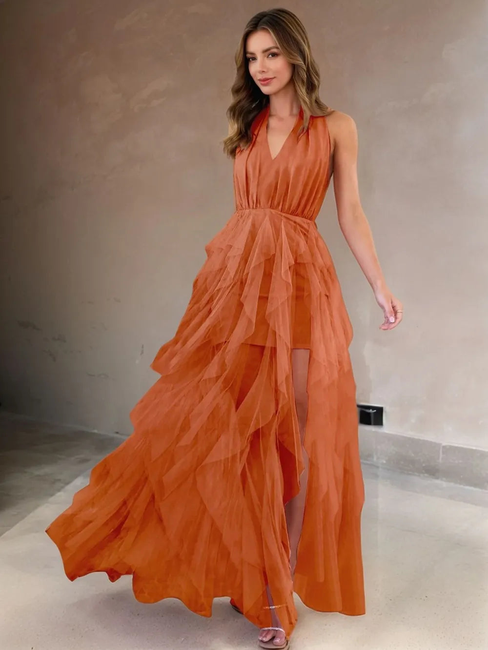 Halter Neck Irregular Mesh Dress – Trendsi | ClozArt