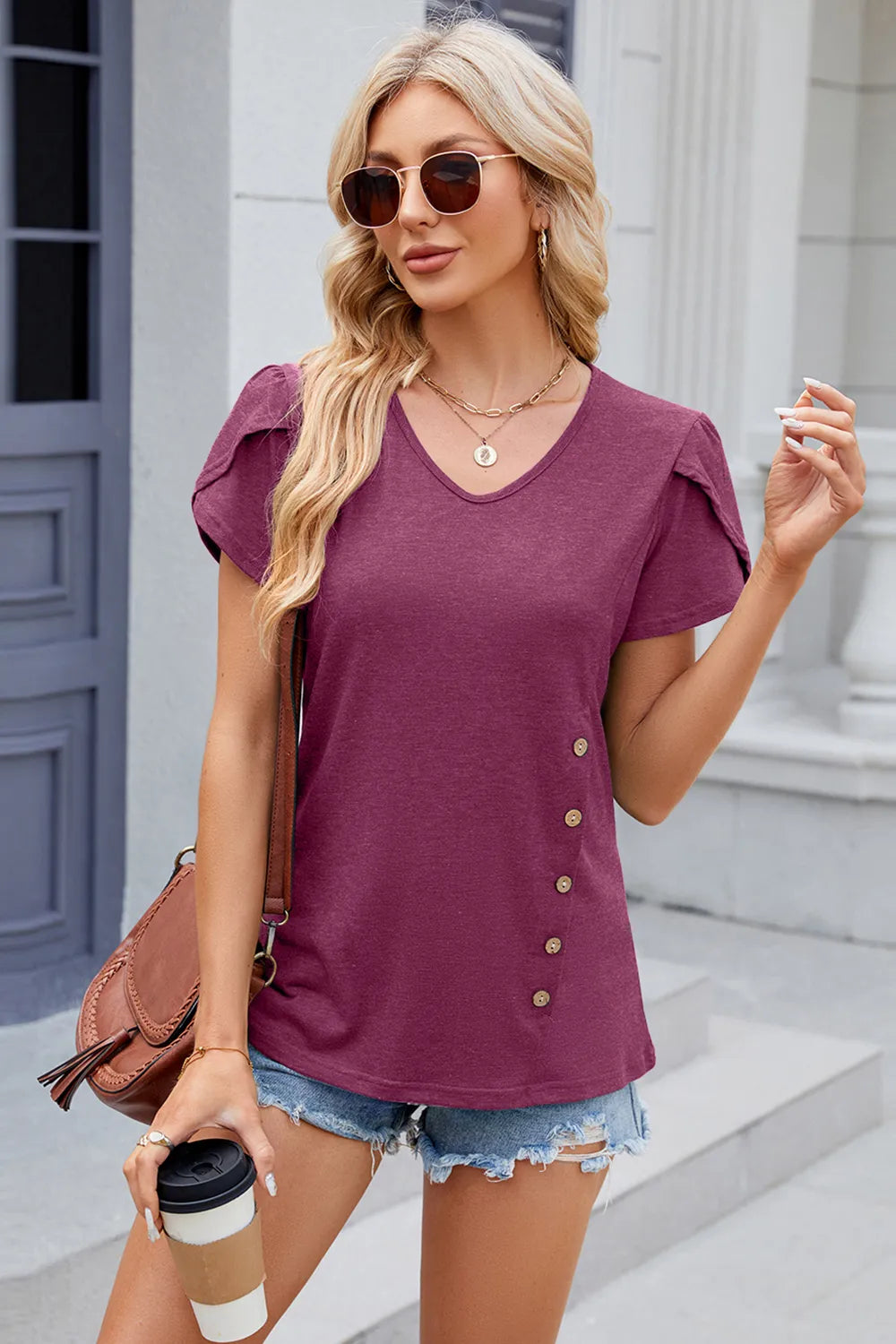 V-Neck Short Sleeve T-Shirt – Trendsi | ClozArt