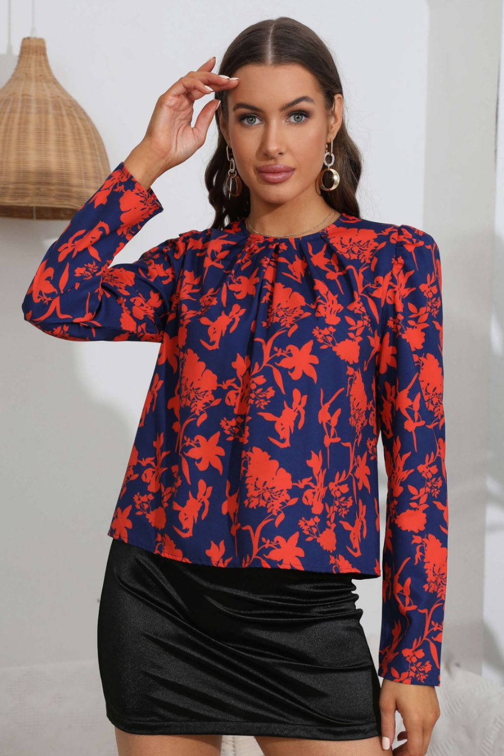 Floral Long Puff Sleeve Blouse – Trendsi | ClozArt