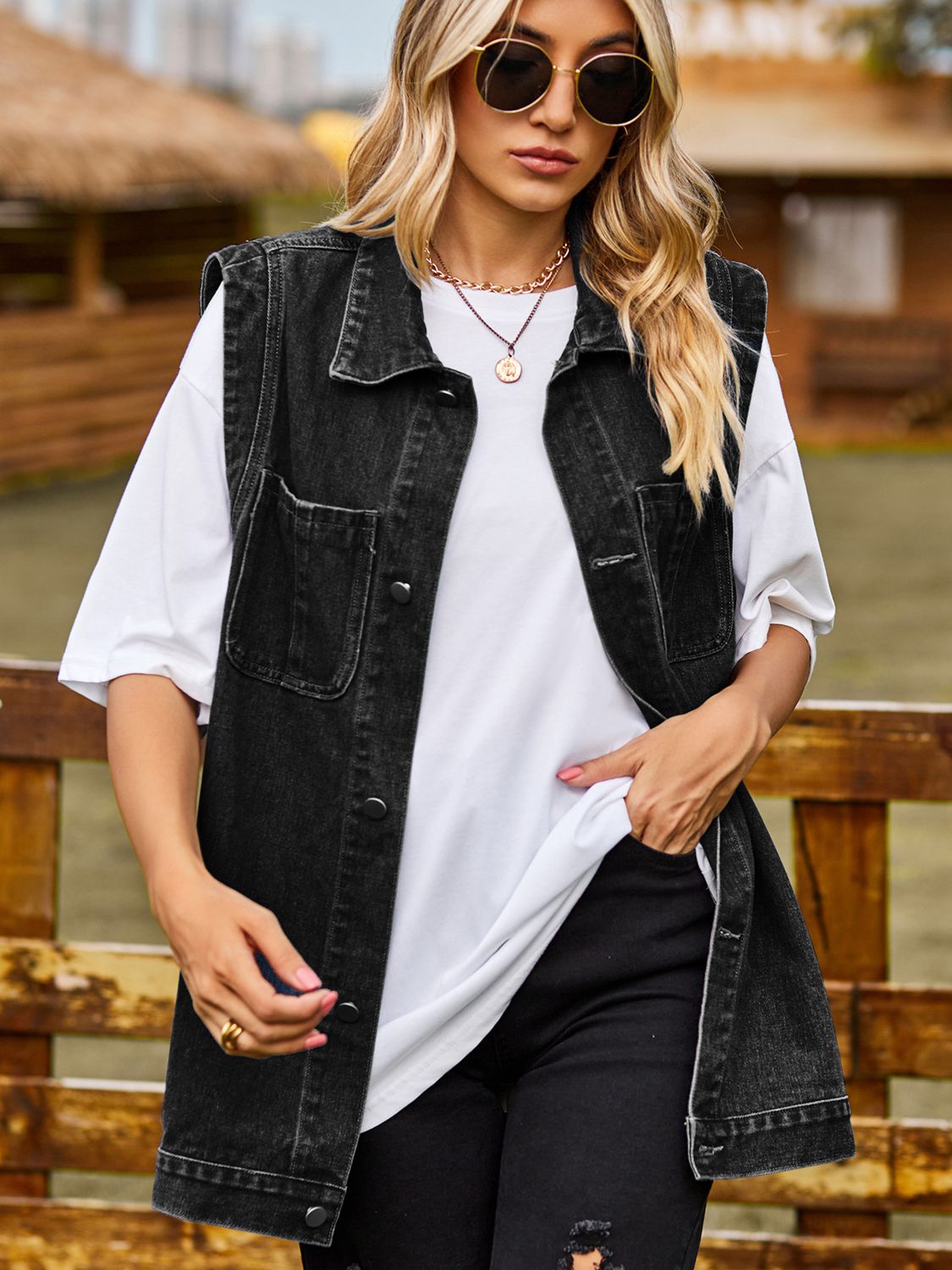 Button Down Denim Vest – Trendsi | ClozArt