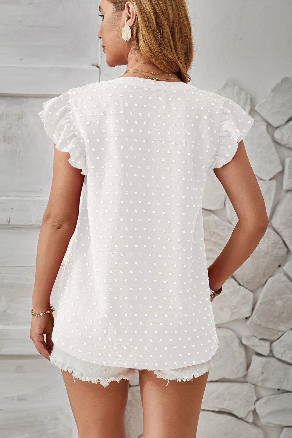 Swiss Dot Ruffled Cap Sleeve T-Shirt – Trendsi | ClozArt