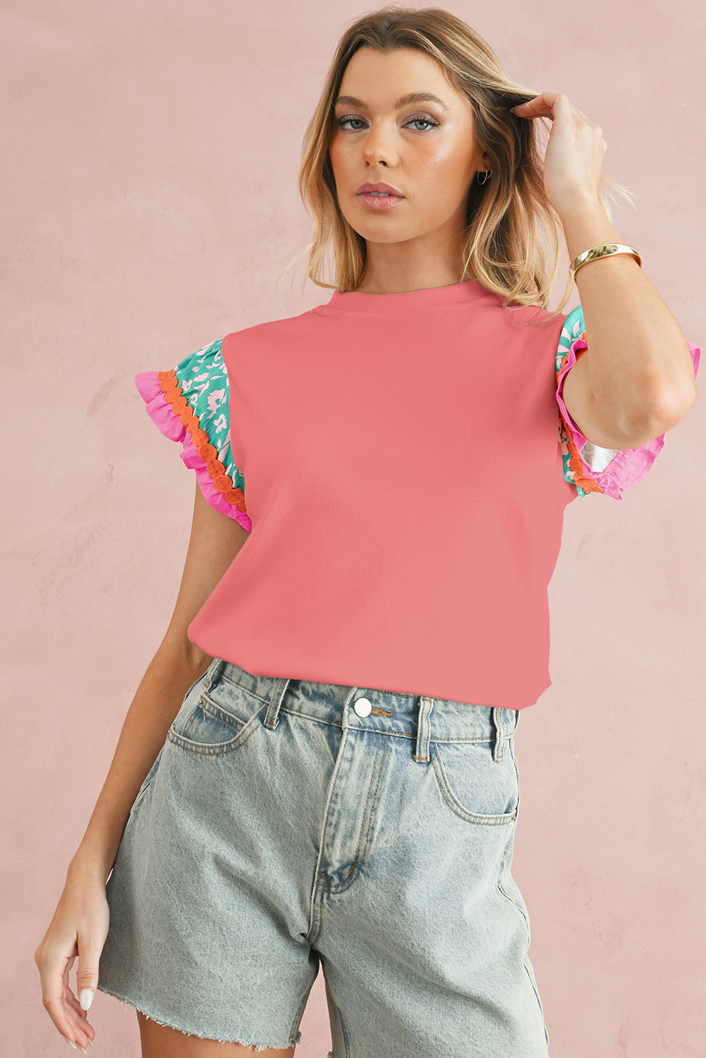 Light Green Ricrac Applique Floral Sleeve Textured Blouse – Shewin | ClozArt