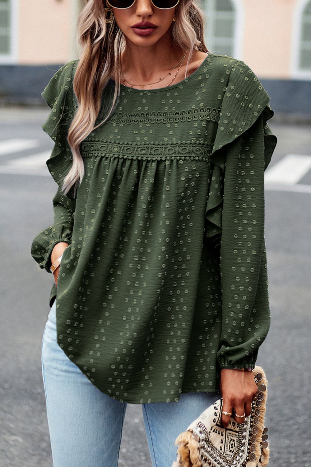 Devine Ruffle Trim Balloon Sleeve Blouse – Trendsi | ClozArt