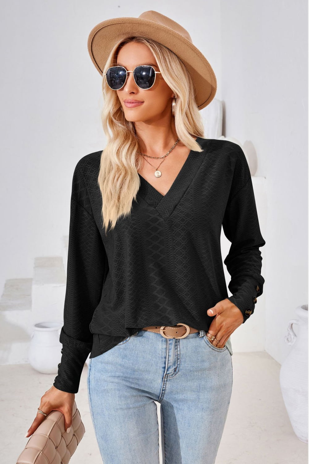 V-Neck Long Sleeve Blouse – Trendsi | ClozArt