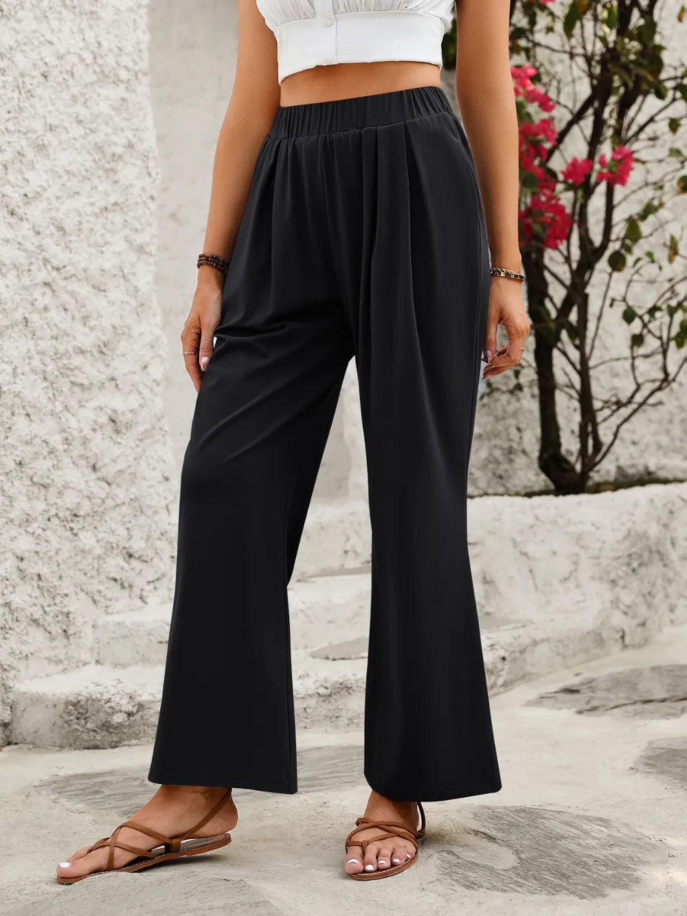 Elastic Waist Wide Leg Pants – Trendsi | ClozArt