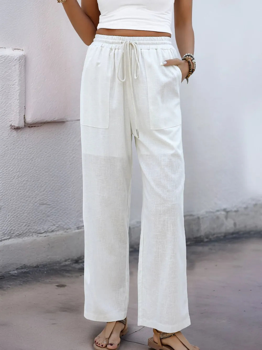 Perfee Drawstring Wide Straight Pants – Trendsi | ClozArt