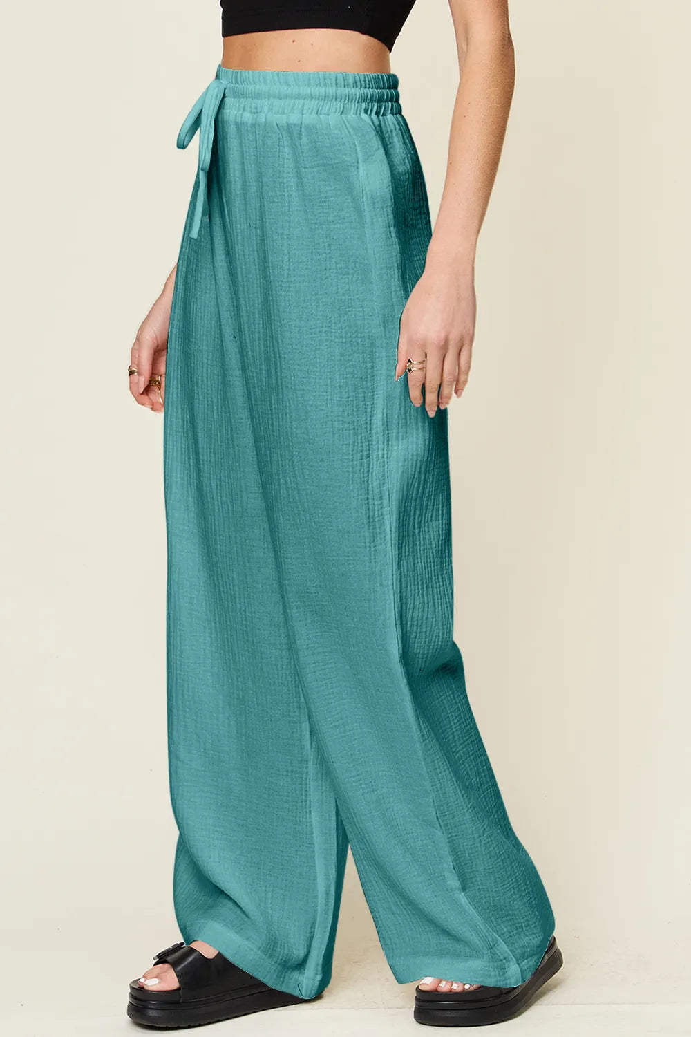 Double Take Full Size Texture Drawstring Wide Leg Pants – Trendsi | ClozArt