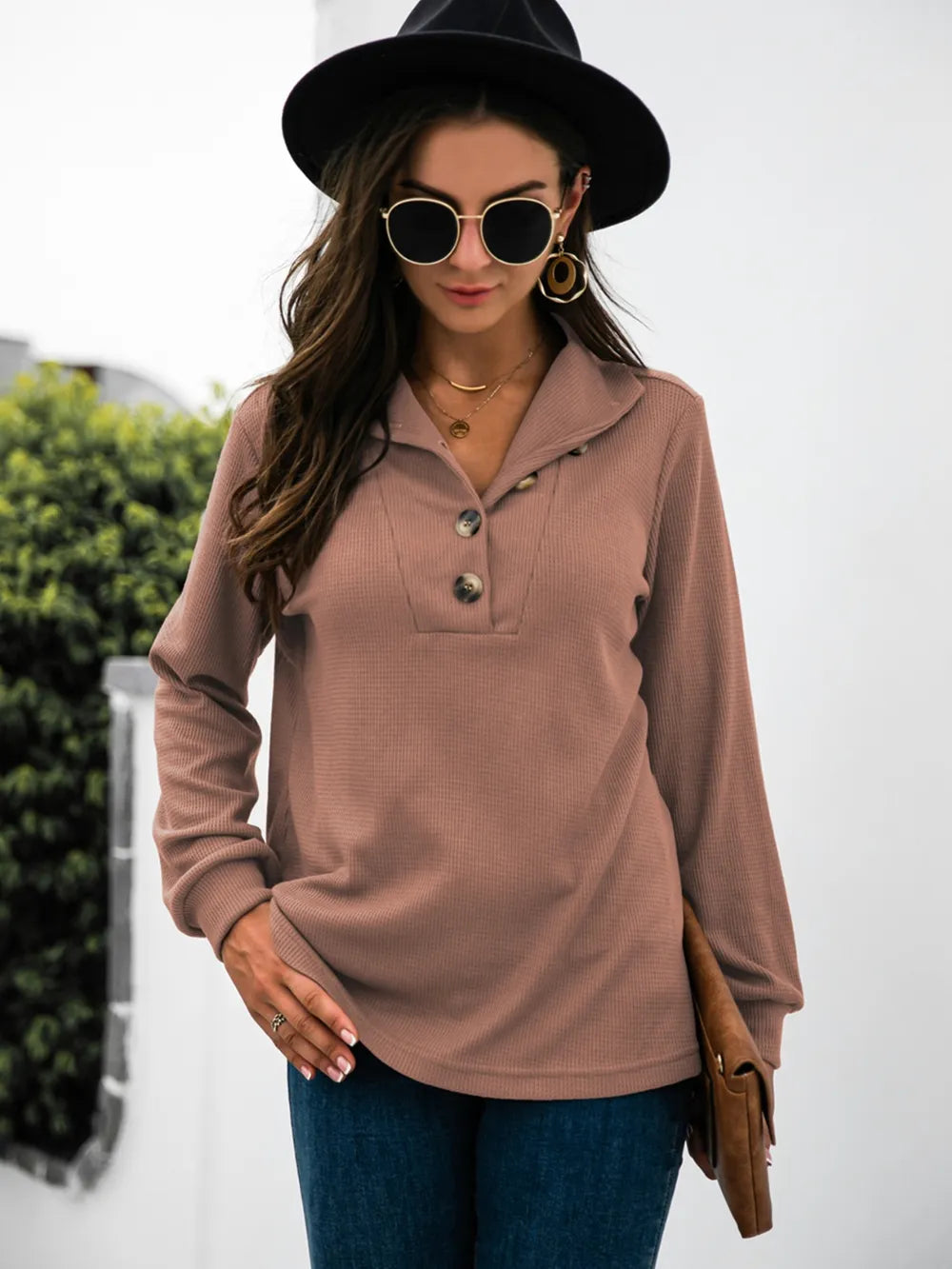 Half Button Long Sleeve T-Shirt – Trendsi | ClozArt