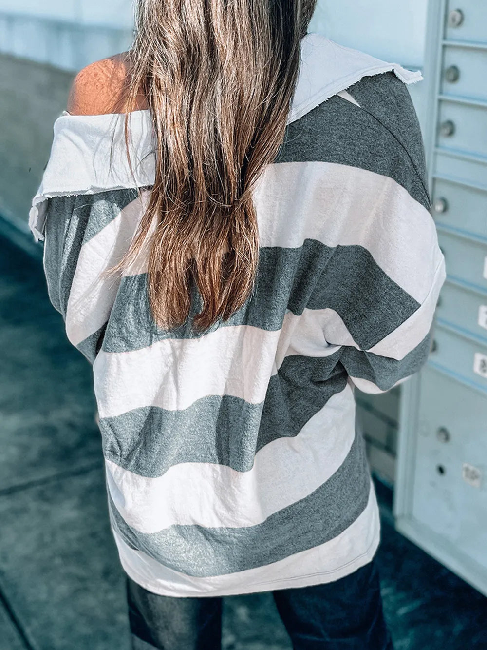 Striped Collared Neck Long Sleeve T-Shirt – Trendsi | ClozArt