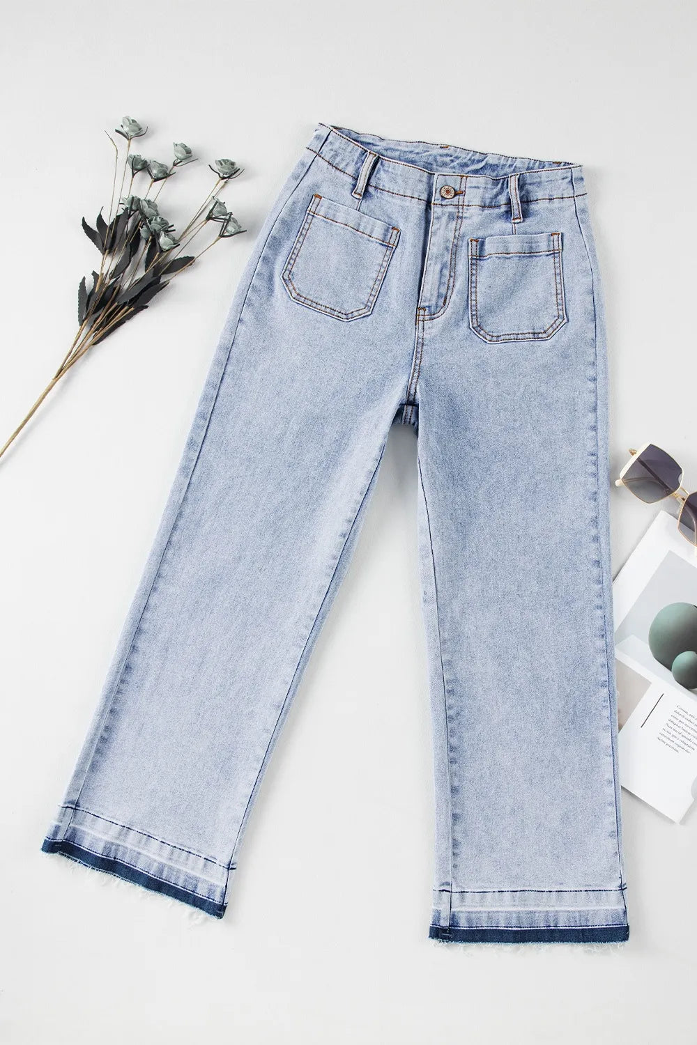 Raw Hem Straight Jeans with Pockets – Trendsi | ClozArt