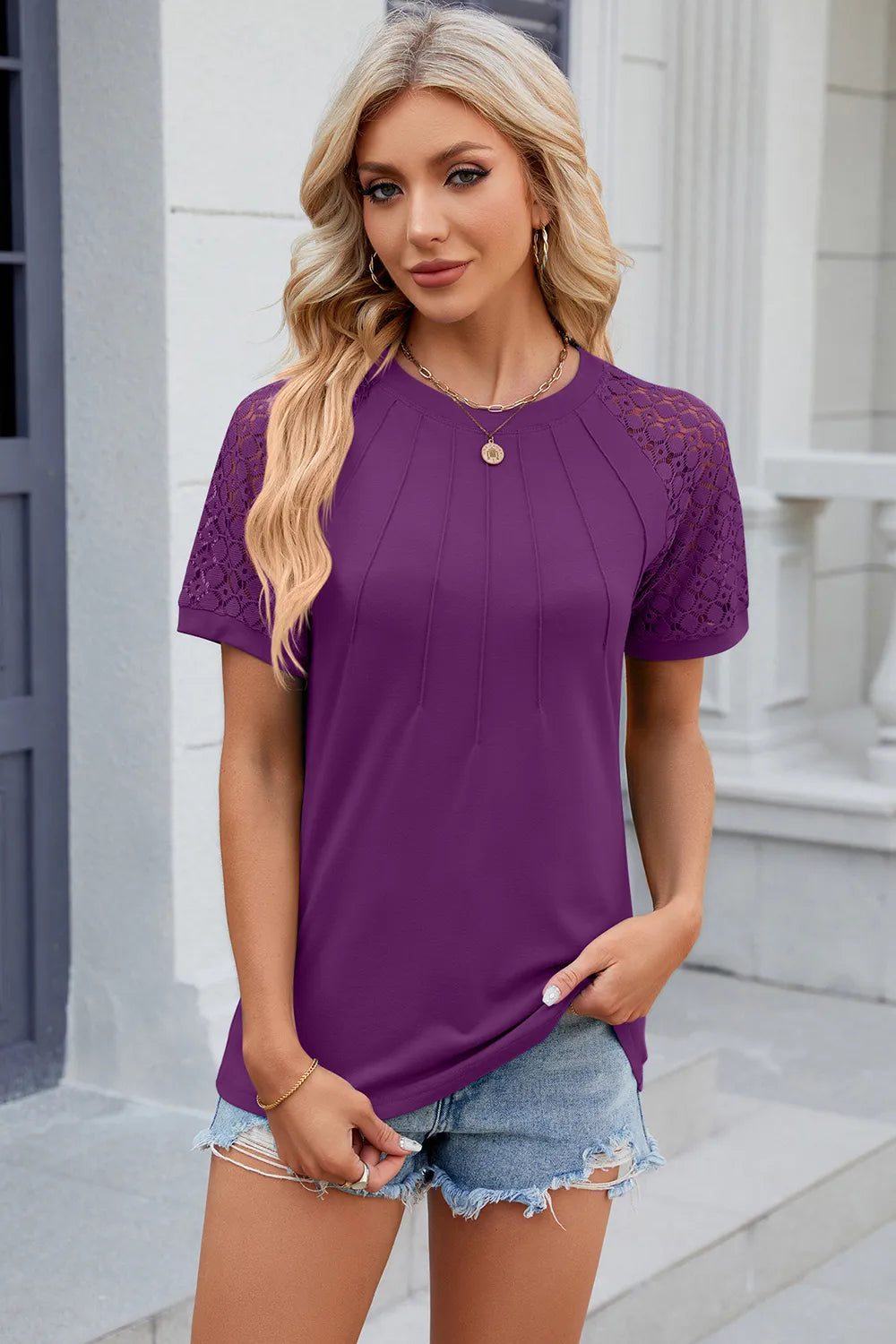 Openwork Round Neck Short Sleeve T-Shirt – Trendsi | ClozArt