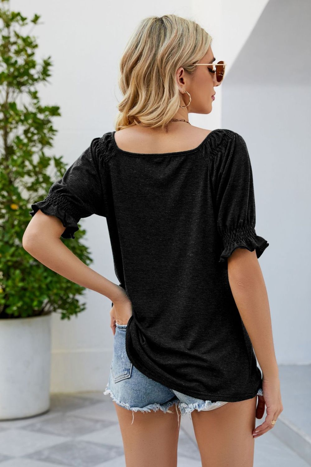 Short Flounce Sleeve Top – Trendsi | ClozArt