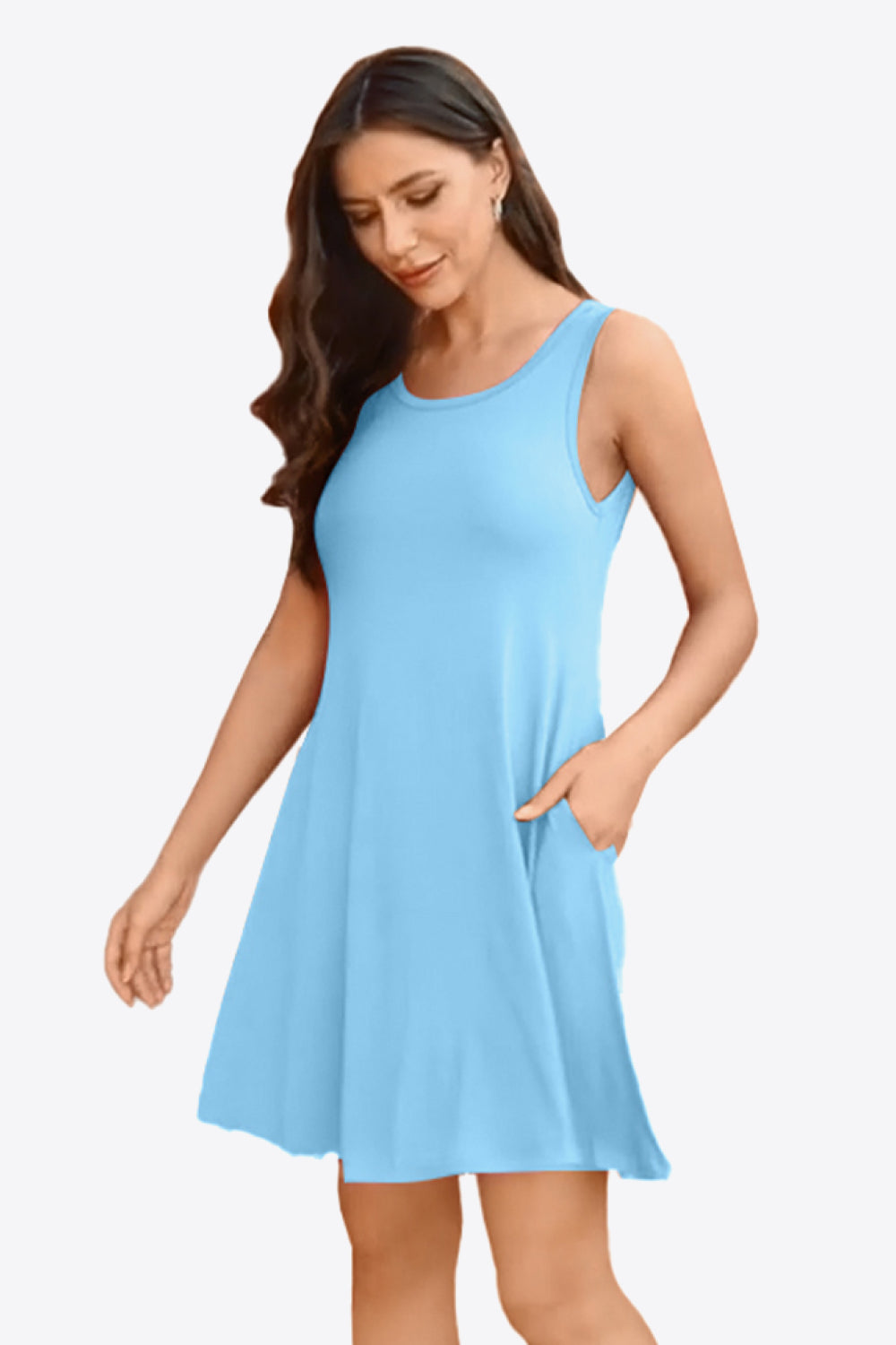 Full Size Round Neck Sleeveless Dress with Pockets – Trendsi | ClozArt