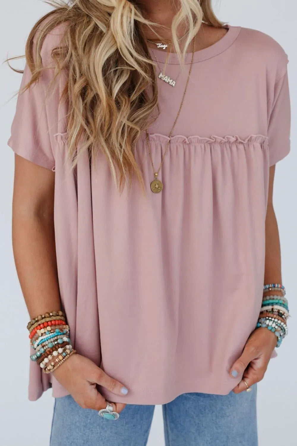 Frill Round Neck Short Sleeve T-Shirt – Trendsi | ClozArt