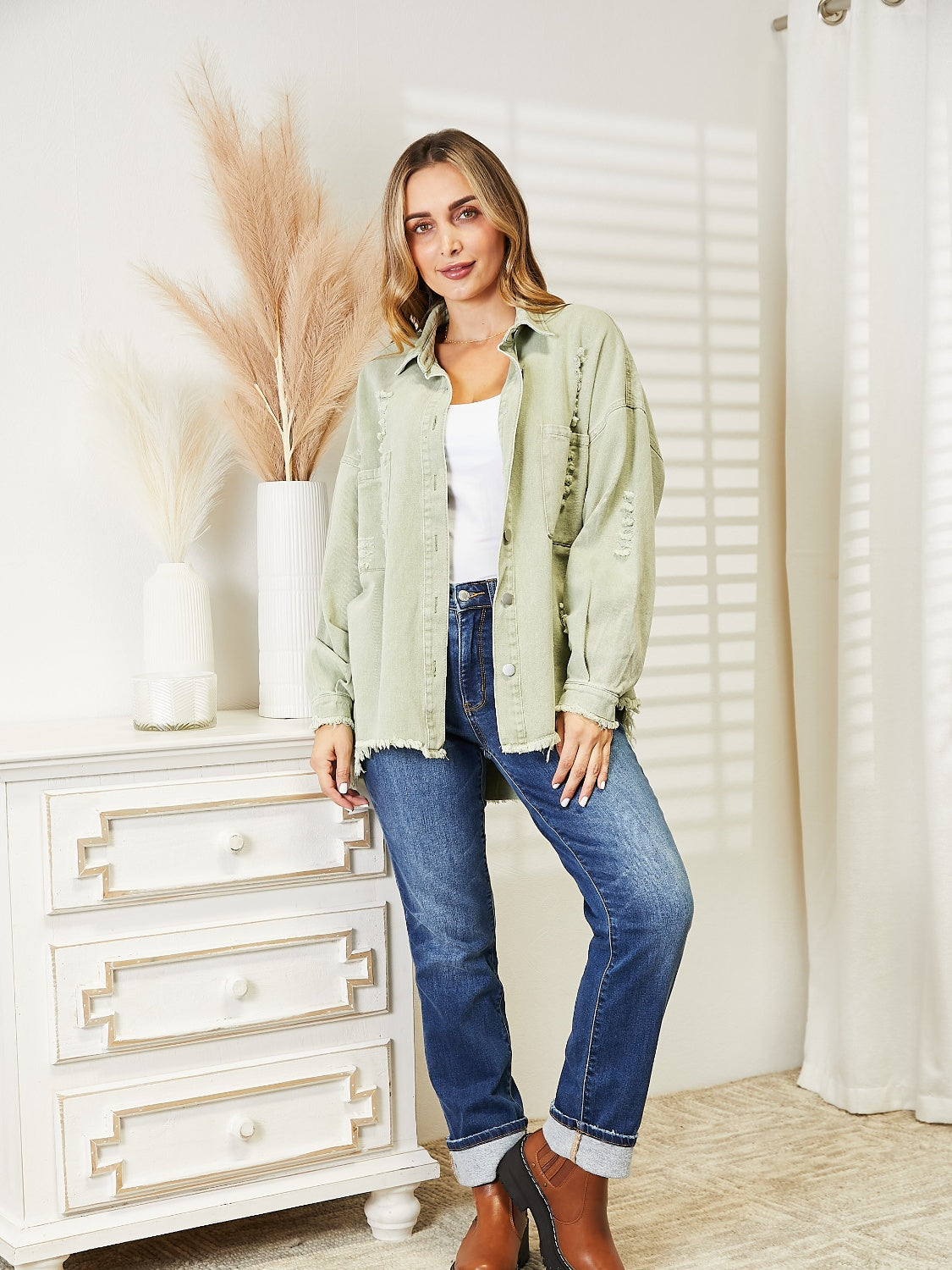 Distressed Raw Hem Denim Jacket – Trendsi | ClozArt