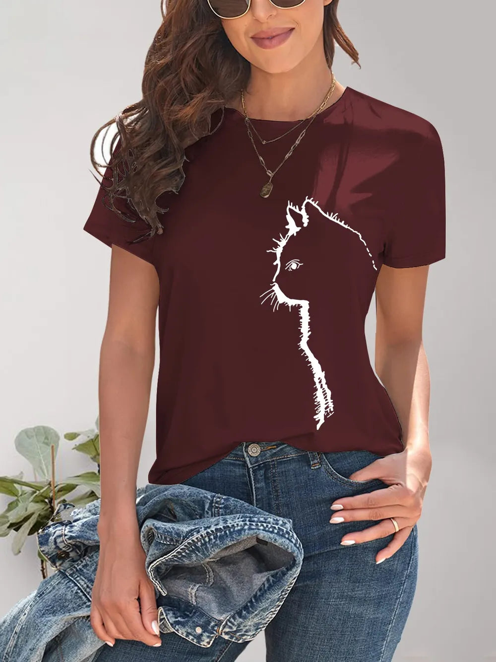 Cat Round Neck Short Sleeve T-Shirt – Trendsi | ClozArt