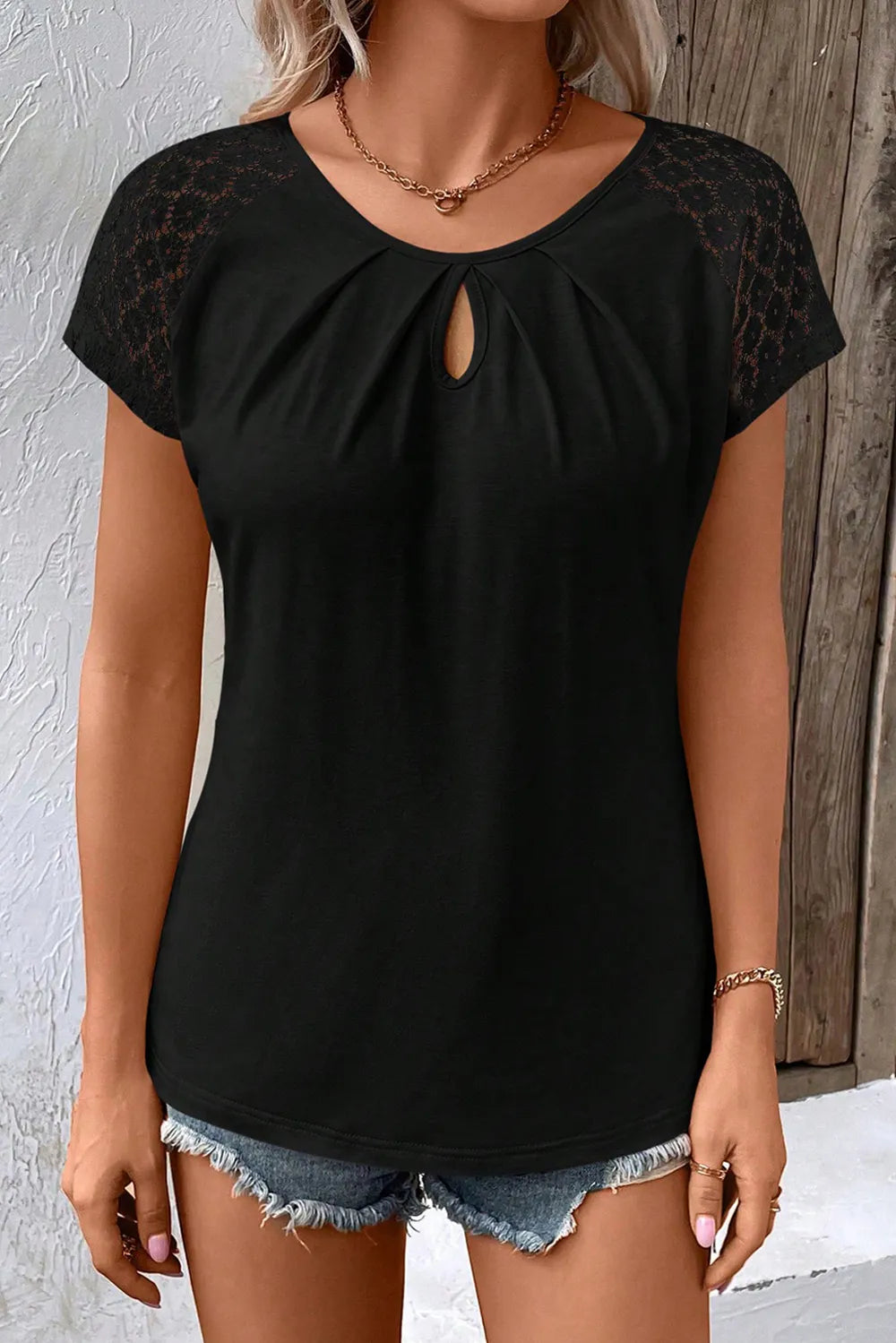 Cutout Round Neck Lace Short Sleeve T-Shirt – Trendsi | ClozArt