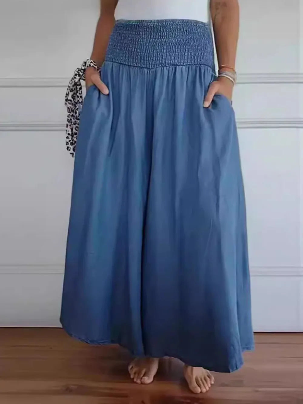 Full Size Smocked Wide Leg Pants with Pockets – Trendsi | ClozArt