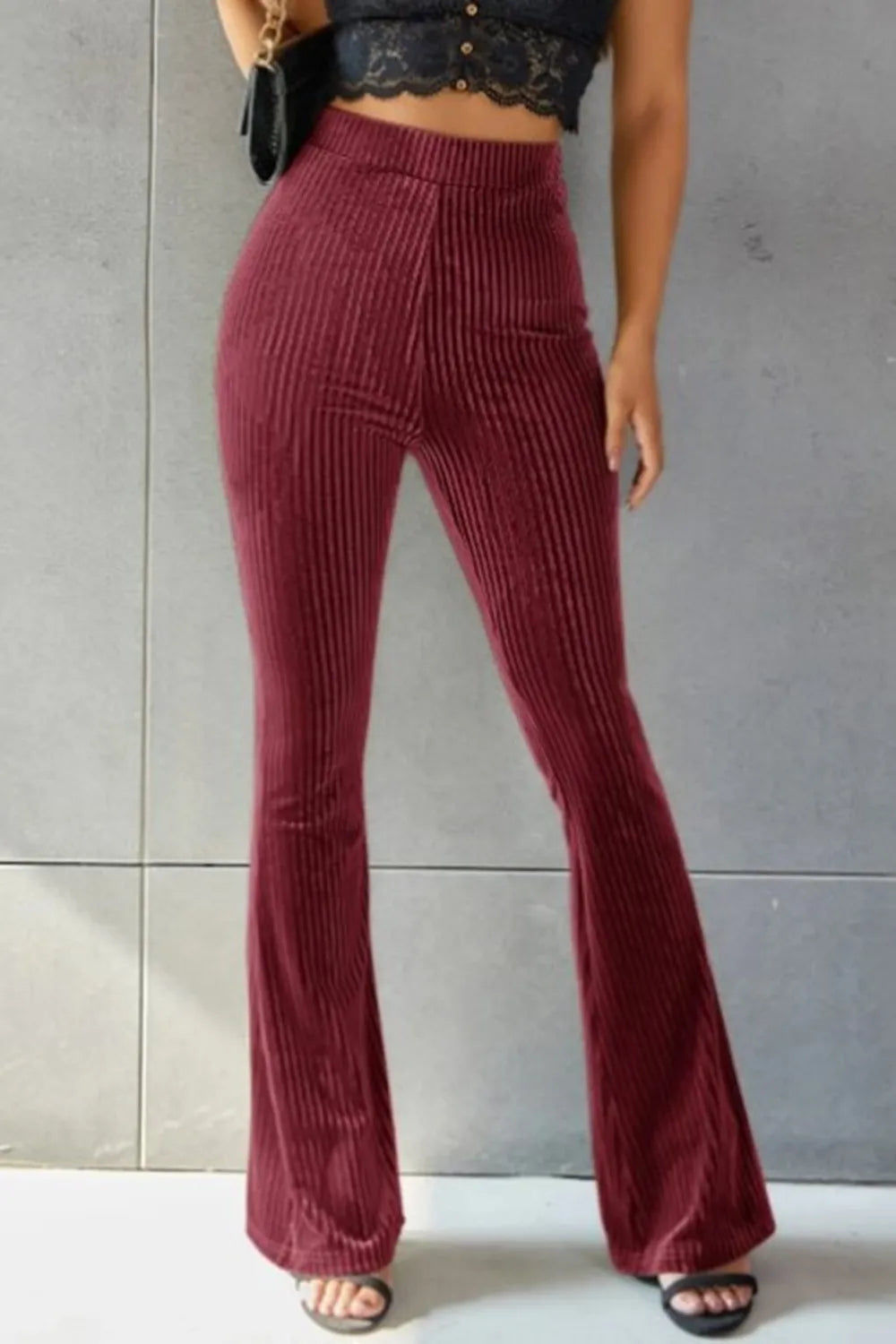 Ribbed High Waist Flare Pants – Trendsi | ClozArt