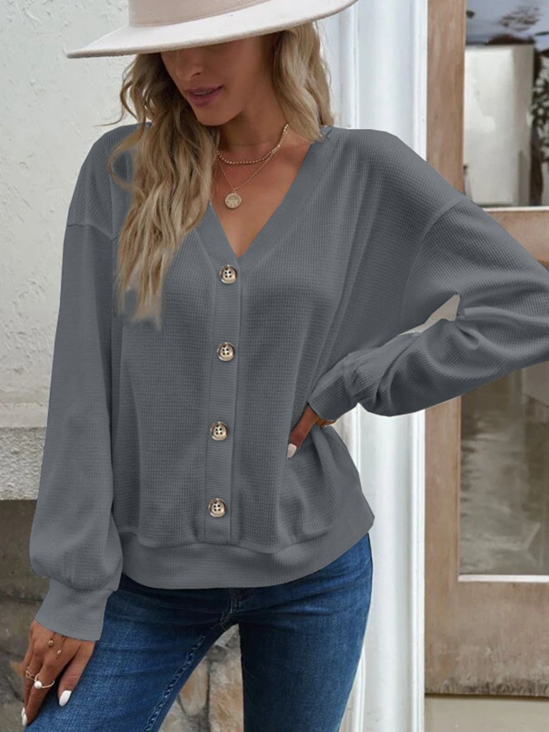 V-Neck Dropped Shoulder Blouse – Trendsi | ClozArt