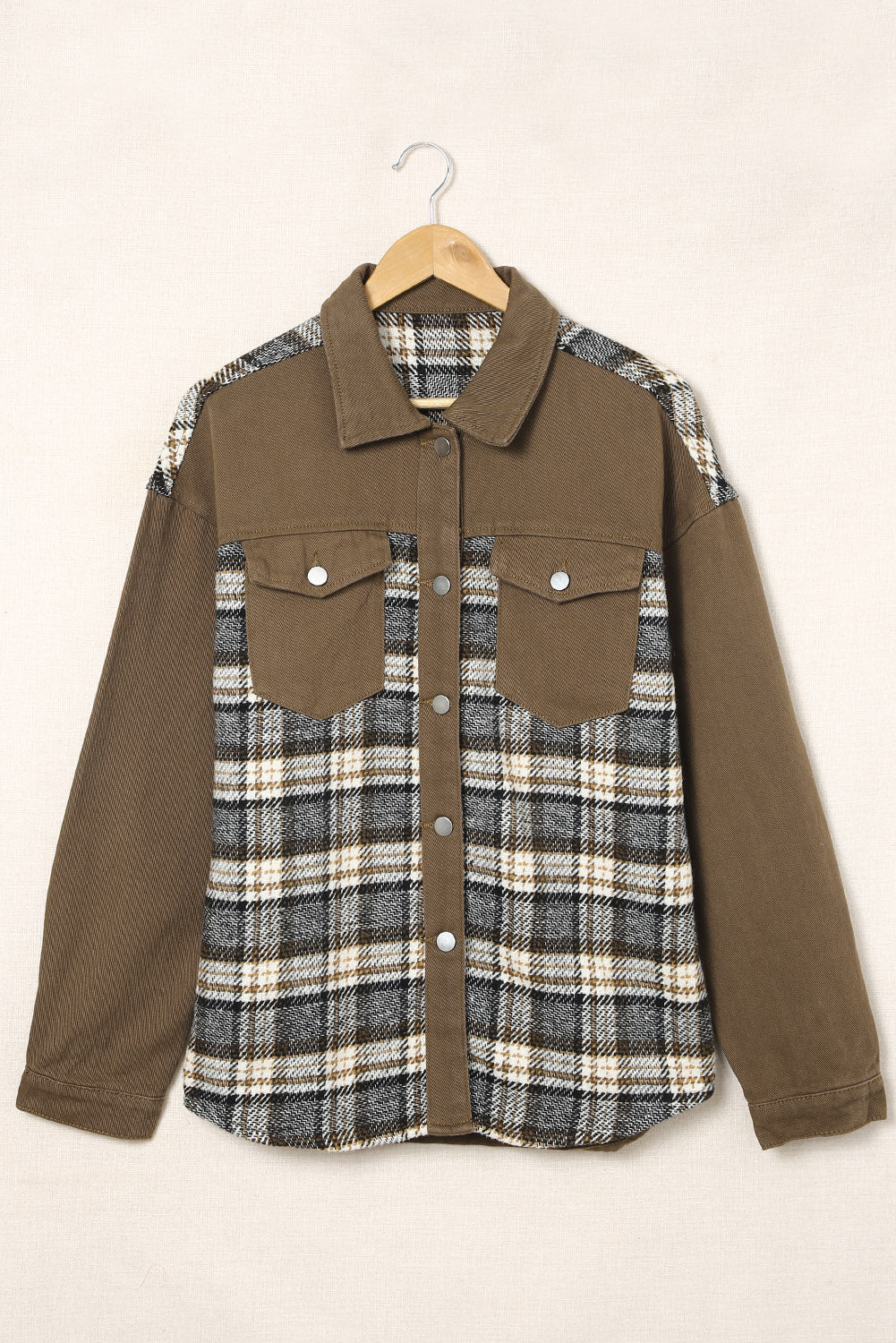 Plaid Collared Denim Jacket – Trendsi | ClozArt