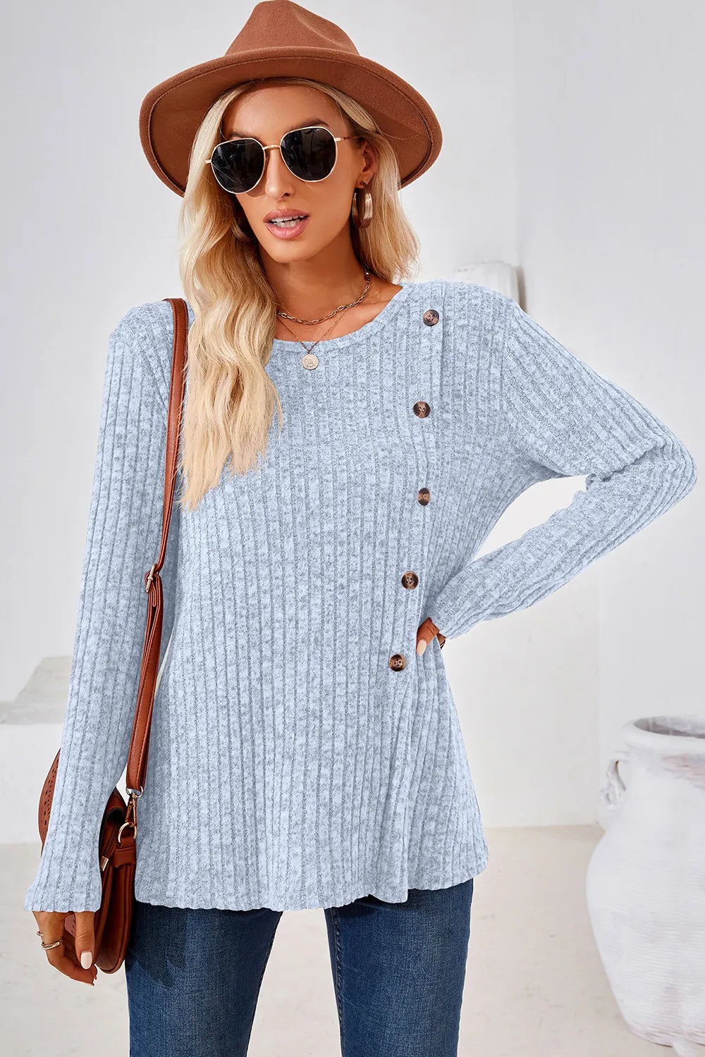 Round Neck Long Sleeve T-Shirt – Trendsi | ClozArt