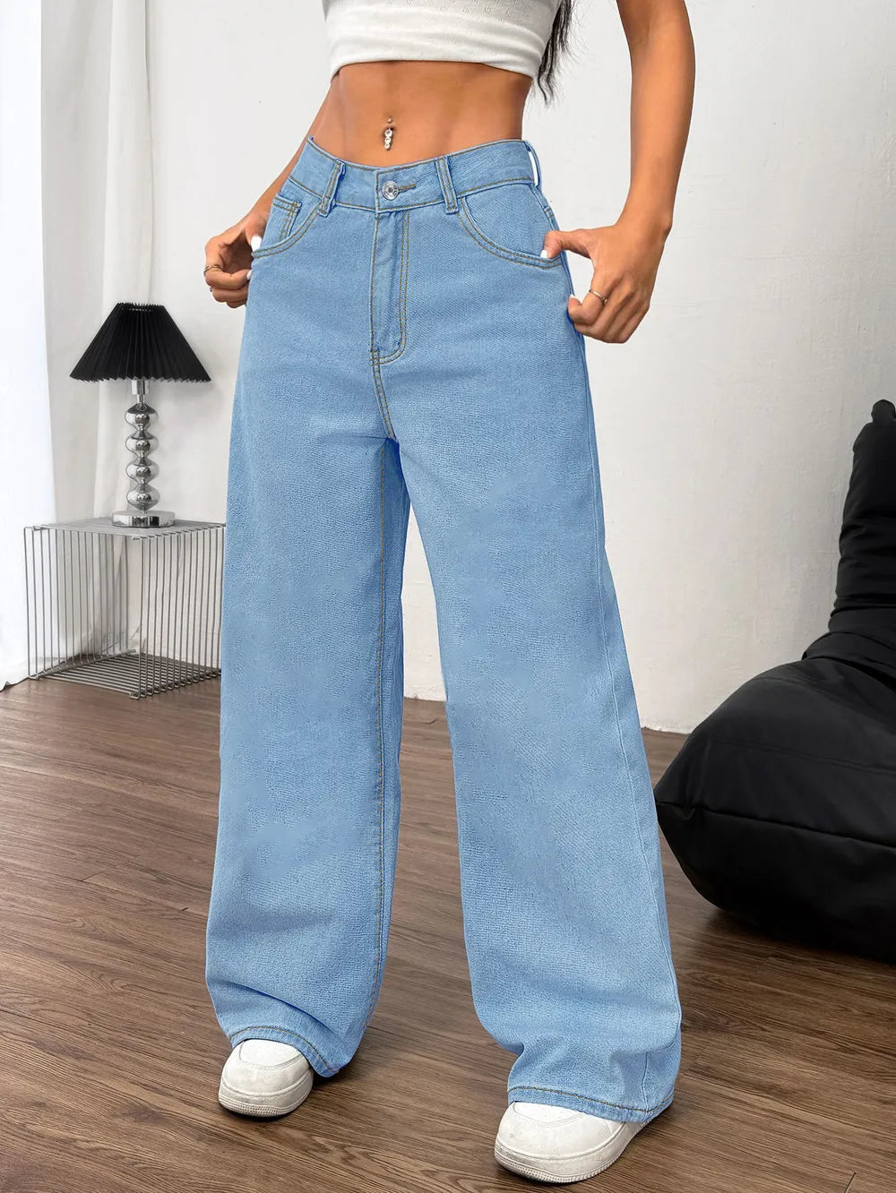 Embroidered Bow Back Wide Leg Jeans – Trendsi | ClozArt