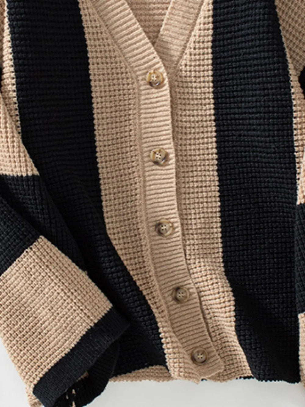 Waffle-Knit V-Neck Striped Long Sleeve Cardigan – Trendsi | ClozArt