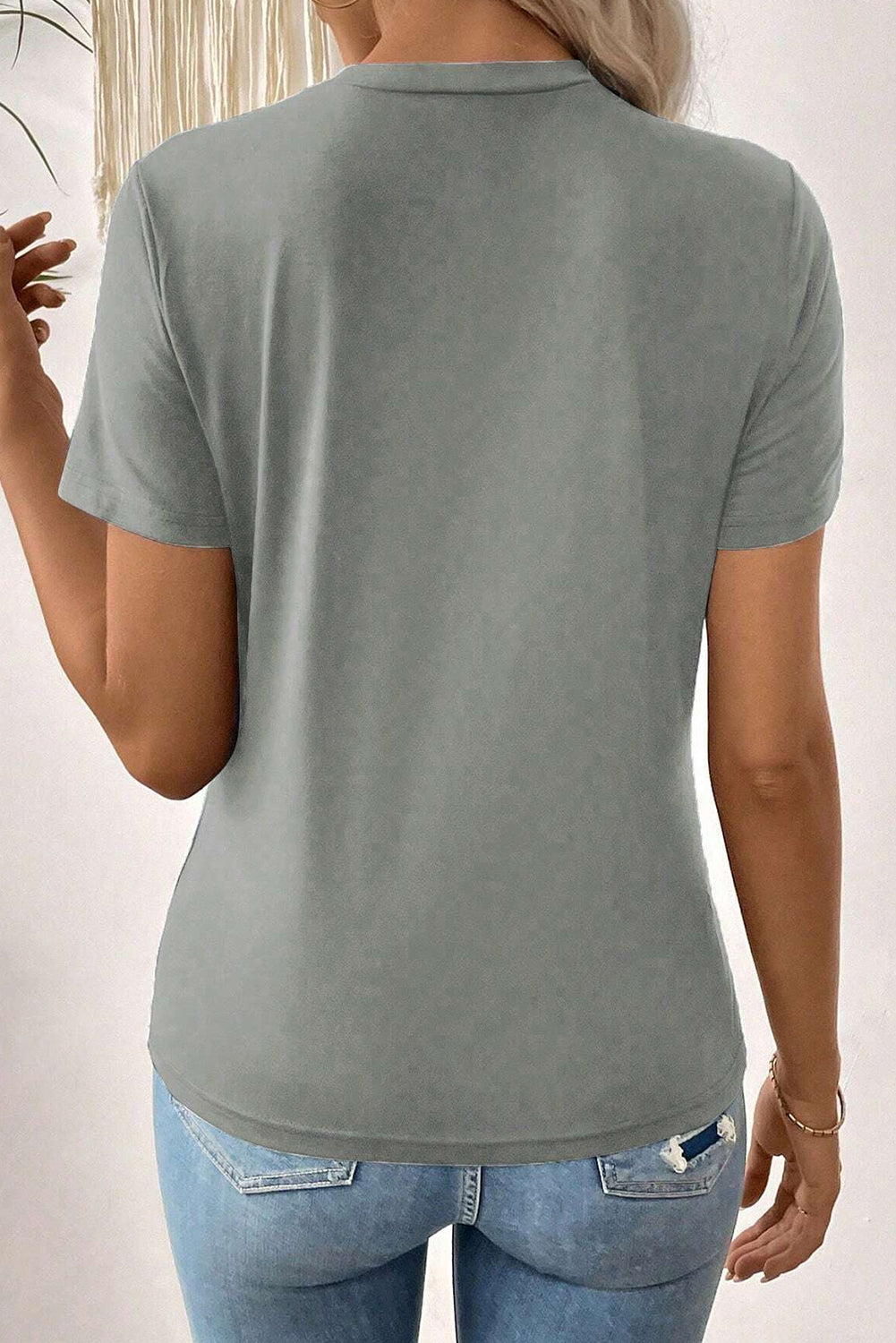 Dirty Blue Solid Color Round Neck T Shirt – Shewin | ClozArt