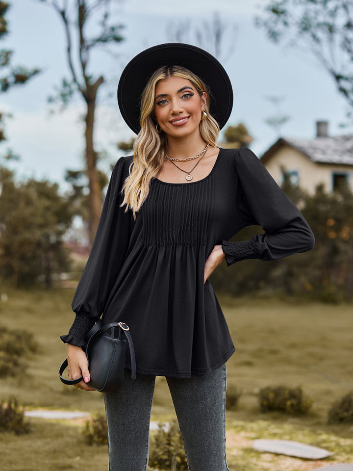 Puff Sleeve Pleated Blouse – Trendsi | ClozArt