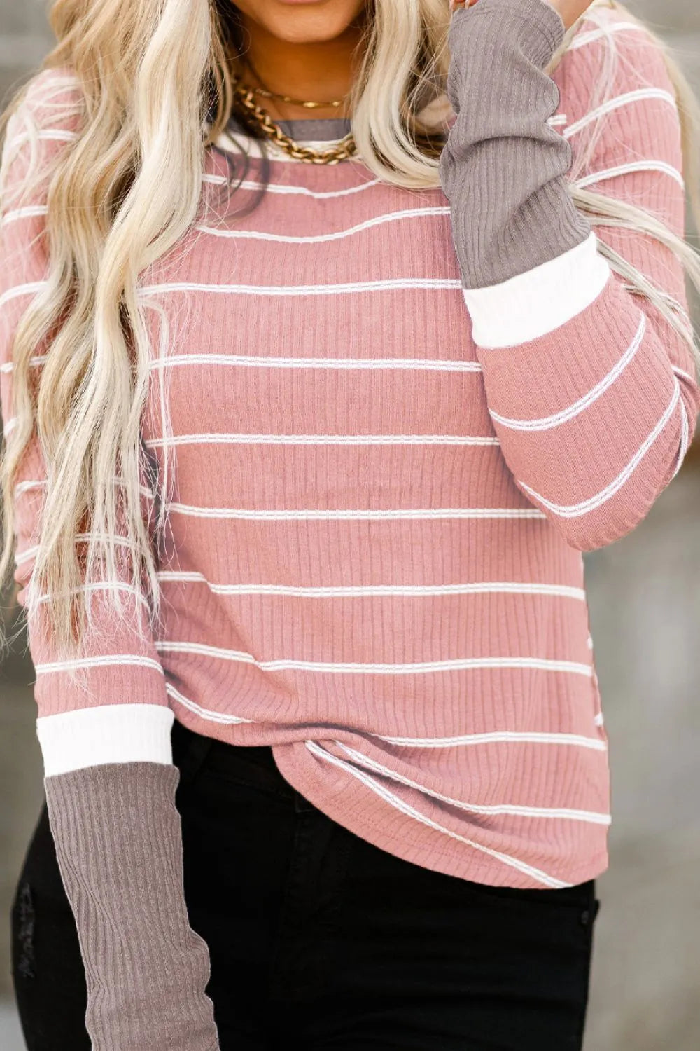 Striped Round Neck Long Sleeve T-Shirt – Trendsi | ClozArt
