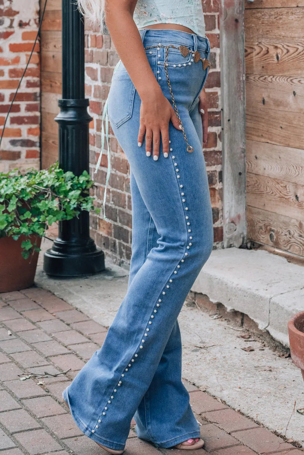 Pearl Trim High Waist Bootcut Jeans – Trendsi | ClozArt