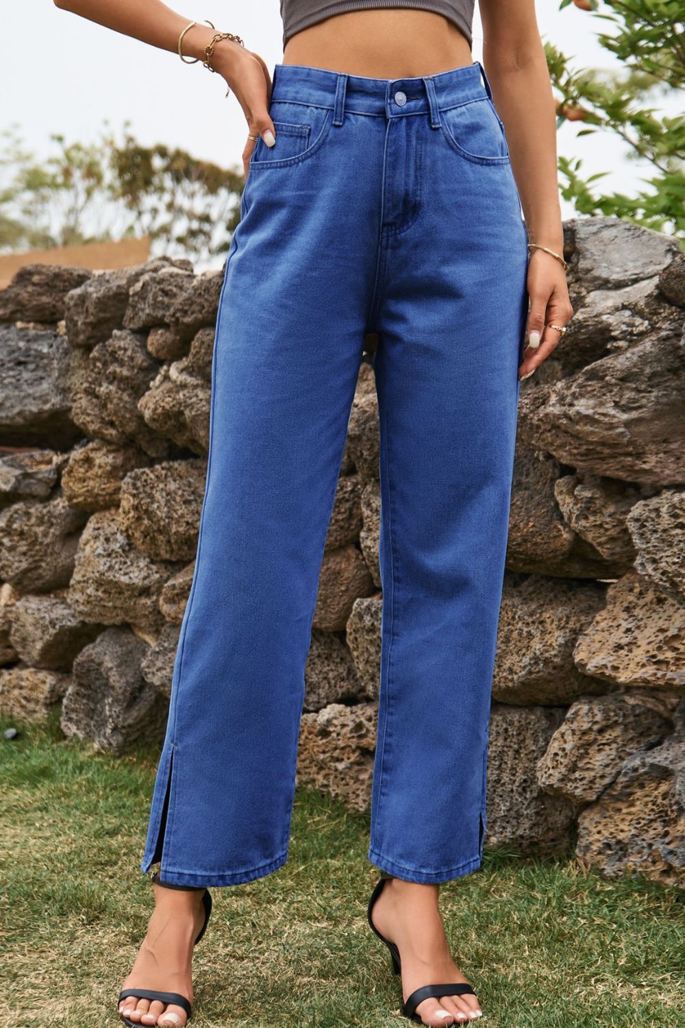 High Waist Loose Fit Ankle Slit Jeans – Trendsi | ClozArt