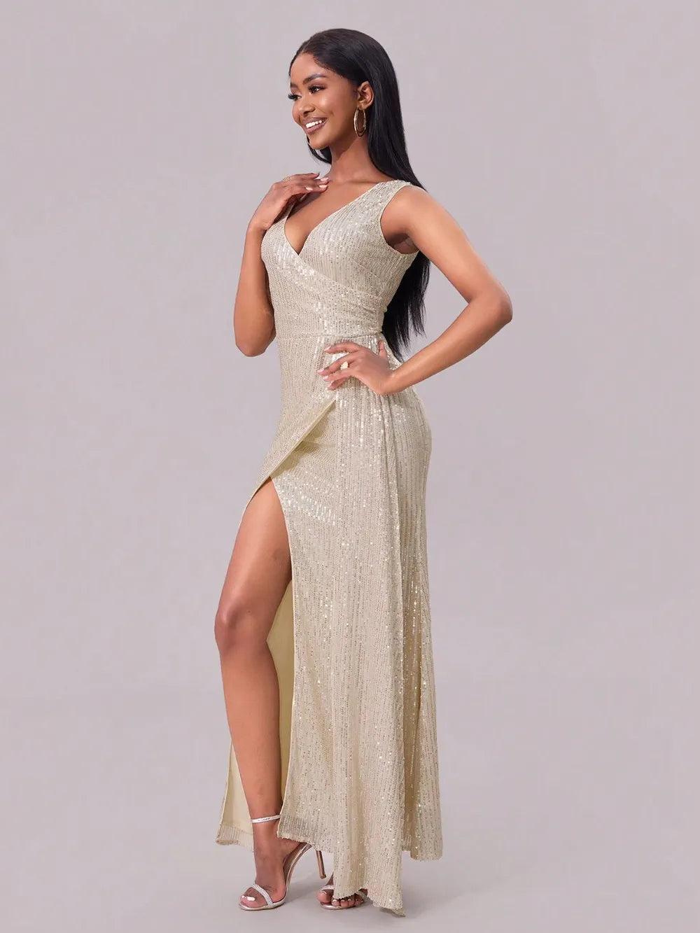 Slit Sequin Surplice Sleeveless Maxi Dress – Trendsi | ClozArt