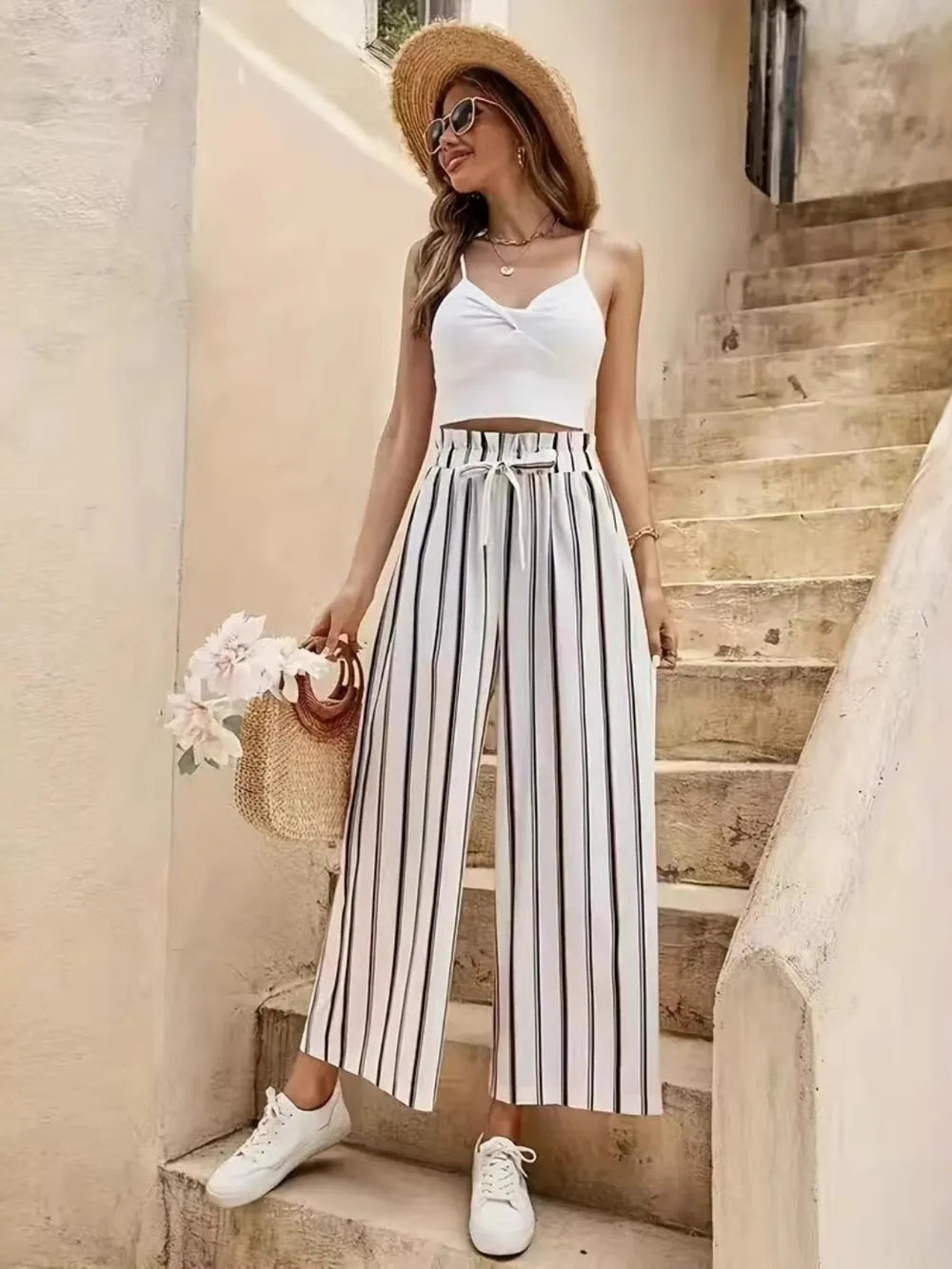 Tied Striped Wide Leg Pants – Trendsi | ClozArt