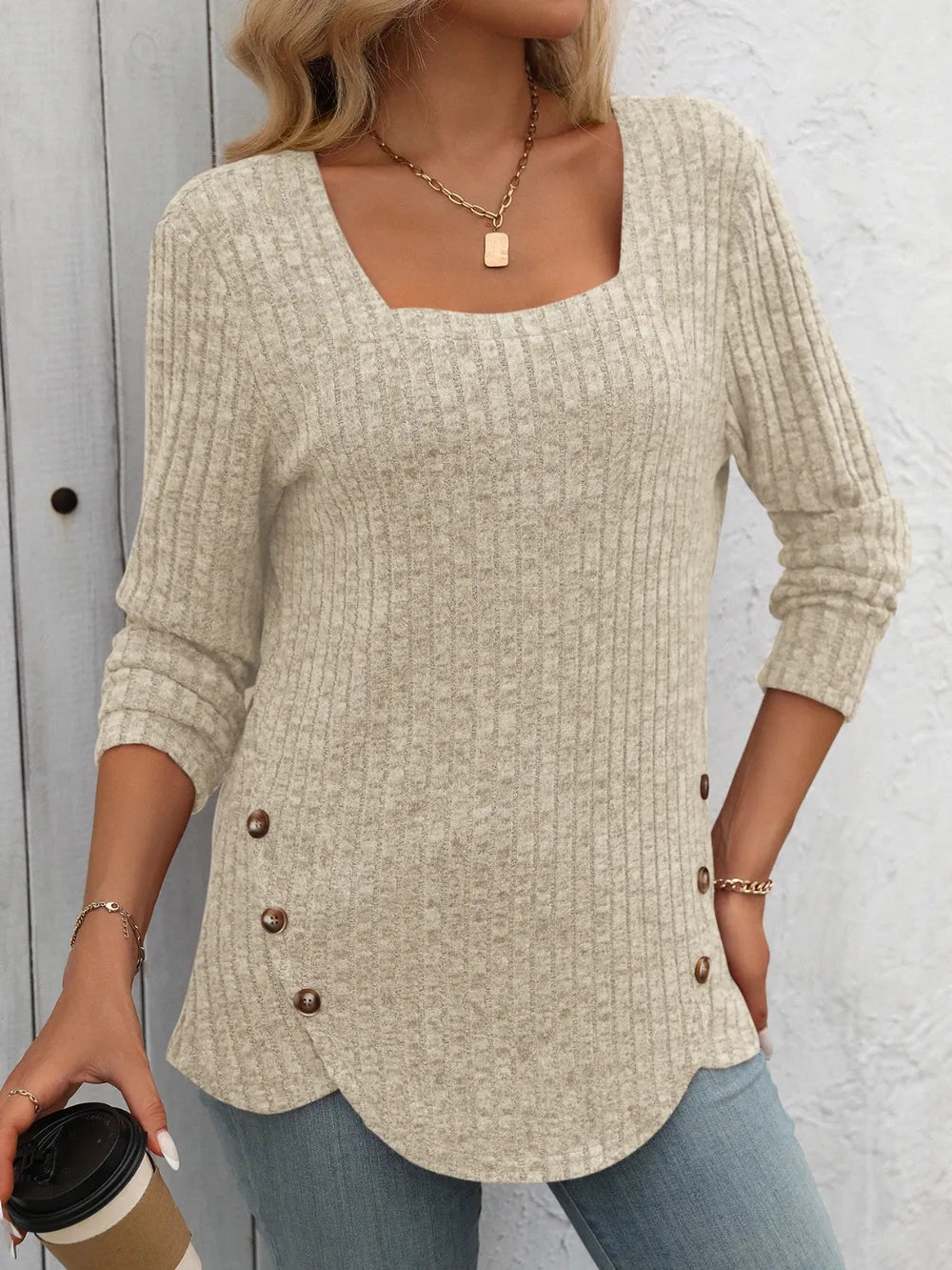Mandy Square Neck Long Sleeve T-Shirt – Trendsi | ClozArt