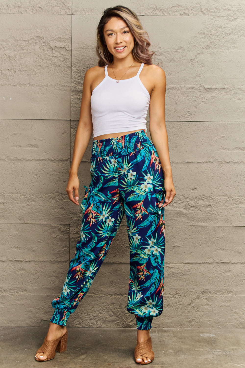 Perfee Smocked Plant Print Long Pants – Trendsi | ClozArt