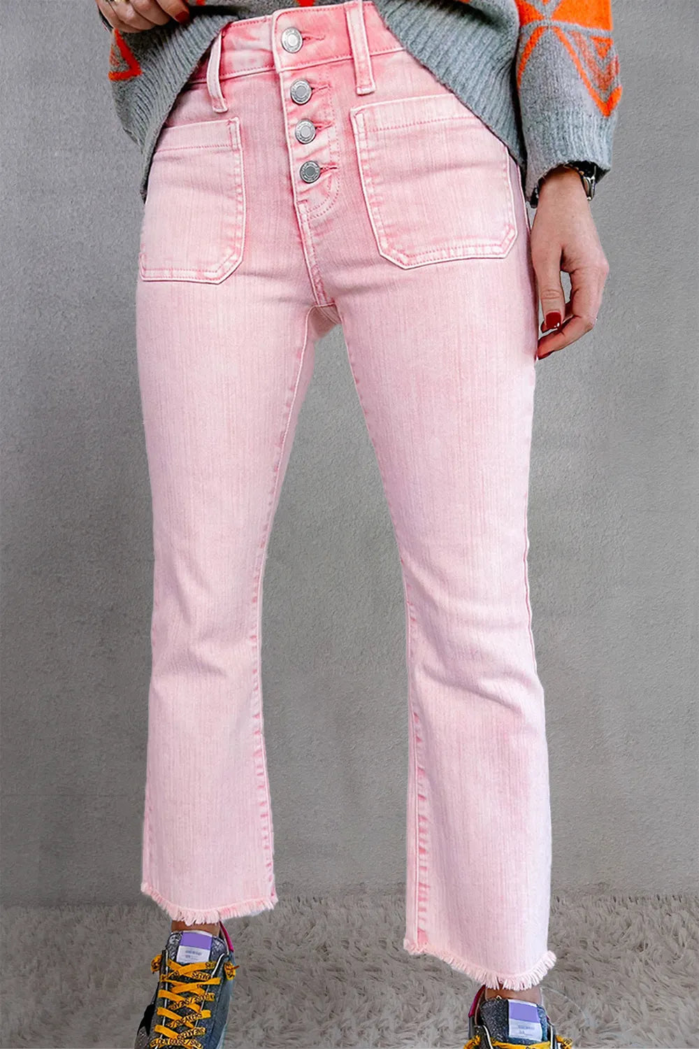 Raw Hem Button-Fly Jeans with Pockets – Trendsi | ClozArt