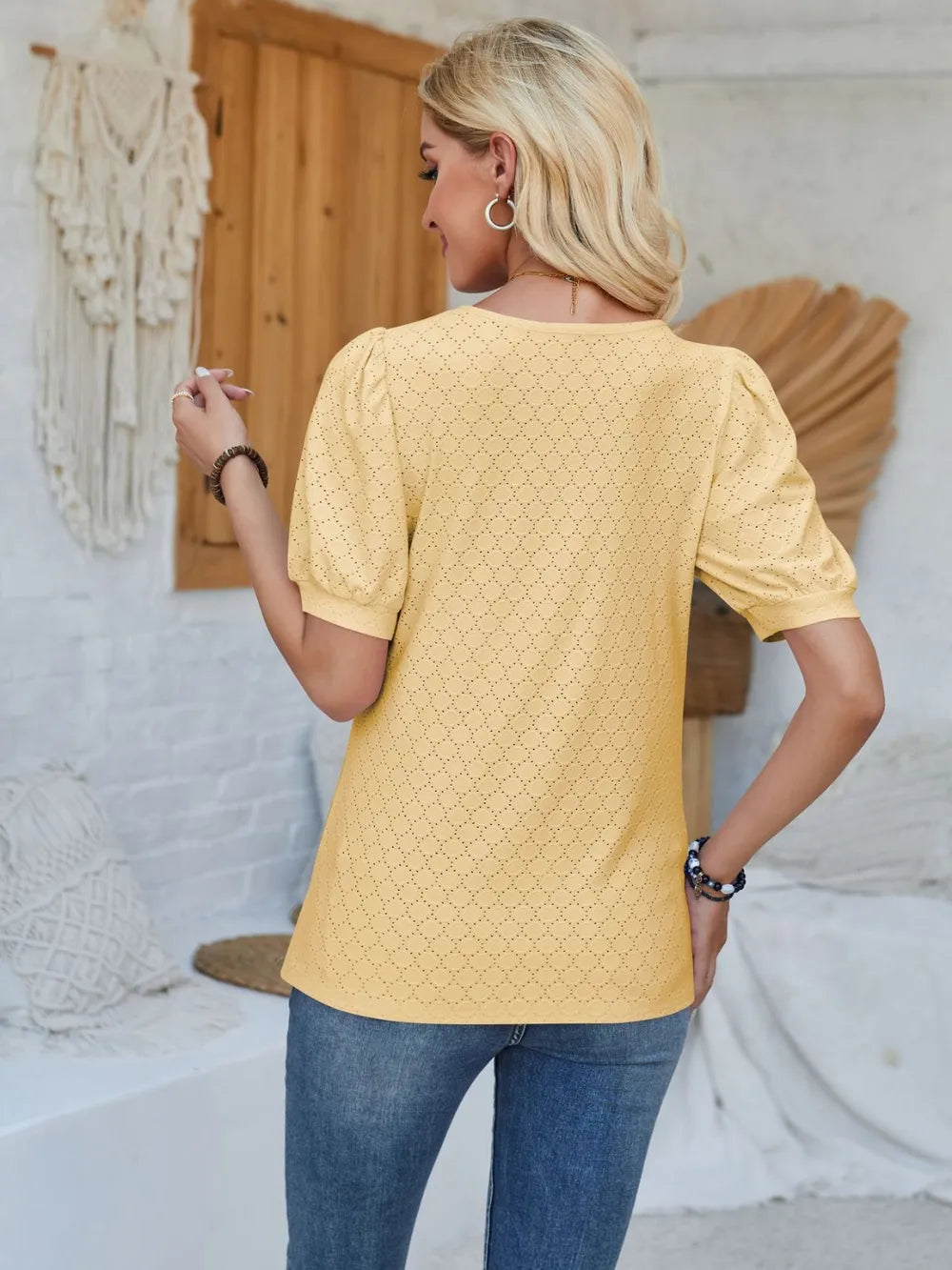 Eyelet Asymmetrical Neck Short Sleeve T-Shirt – Trendsi | ClozArt