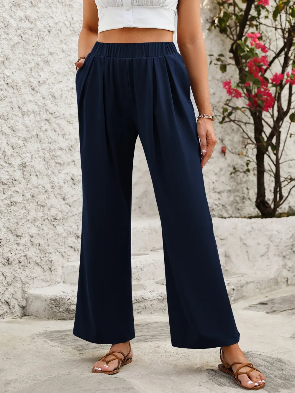Elastic Waist Wide Leg Pants – Trendsi | ClozArt