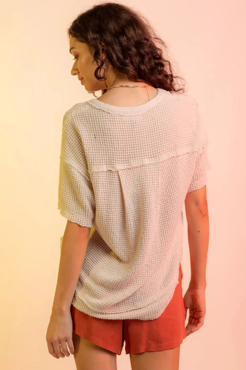 Waffle-Knit Notched Half Sleeve T-Shirt – Trendsi | ClozArt