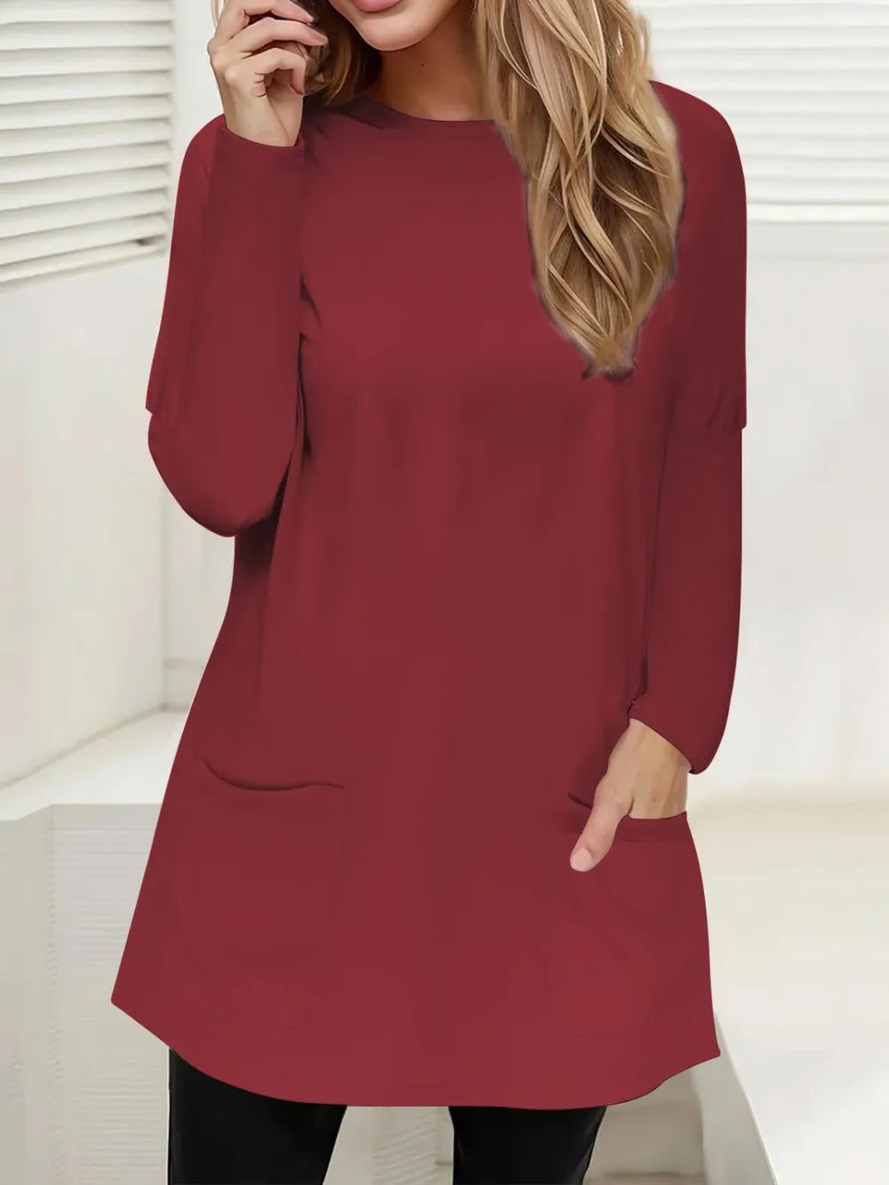 Full Size Pocketed Round Neck Long Sleeve T-Shirt – Trendsi | ClozArt