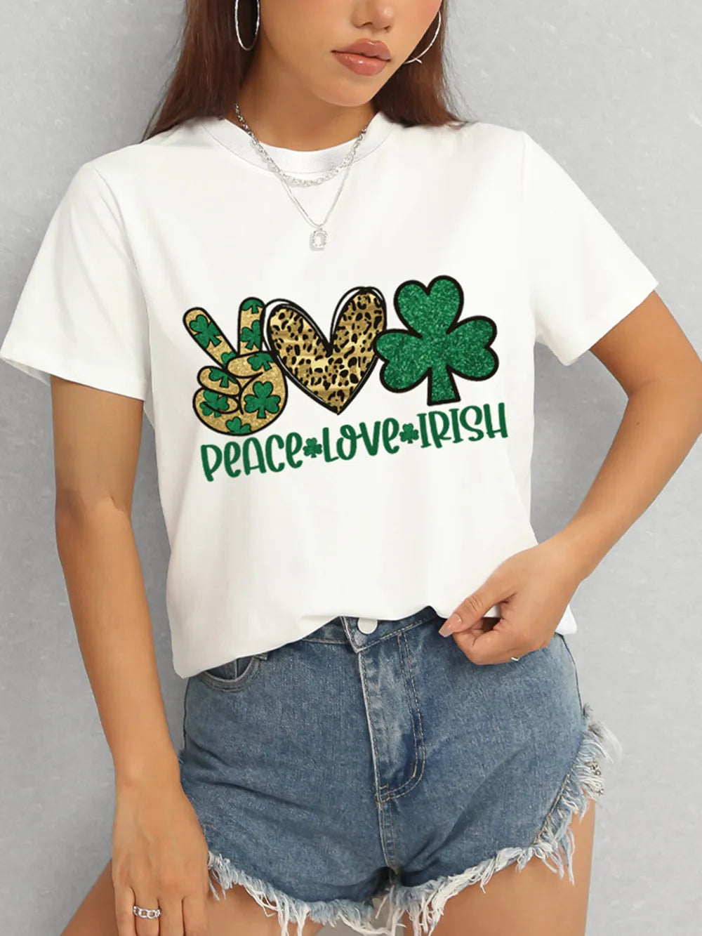 PEACE LOVE IRISH Round Neck Short Sleeve T-Shirt – Trendsi | ClozArt