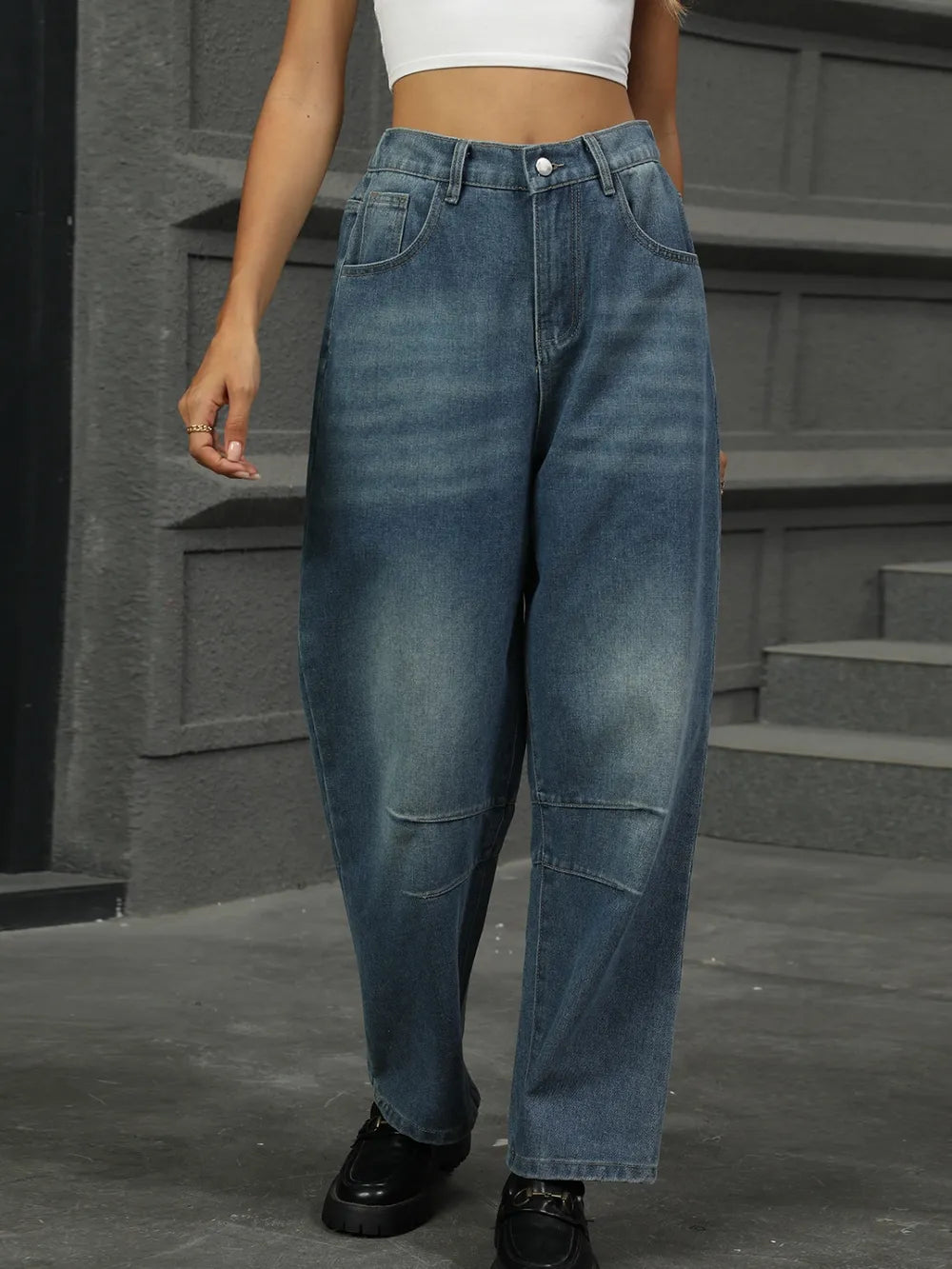 Half Elastic Waist Straight Leg Jeans – Trendsi | ClozArt
