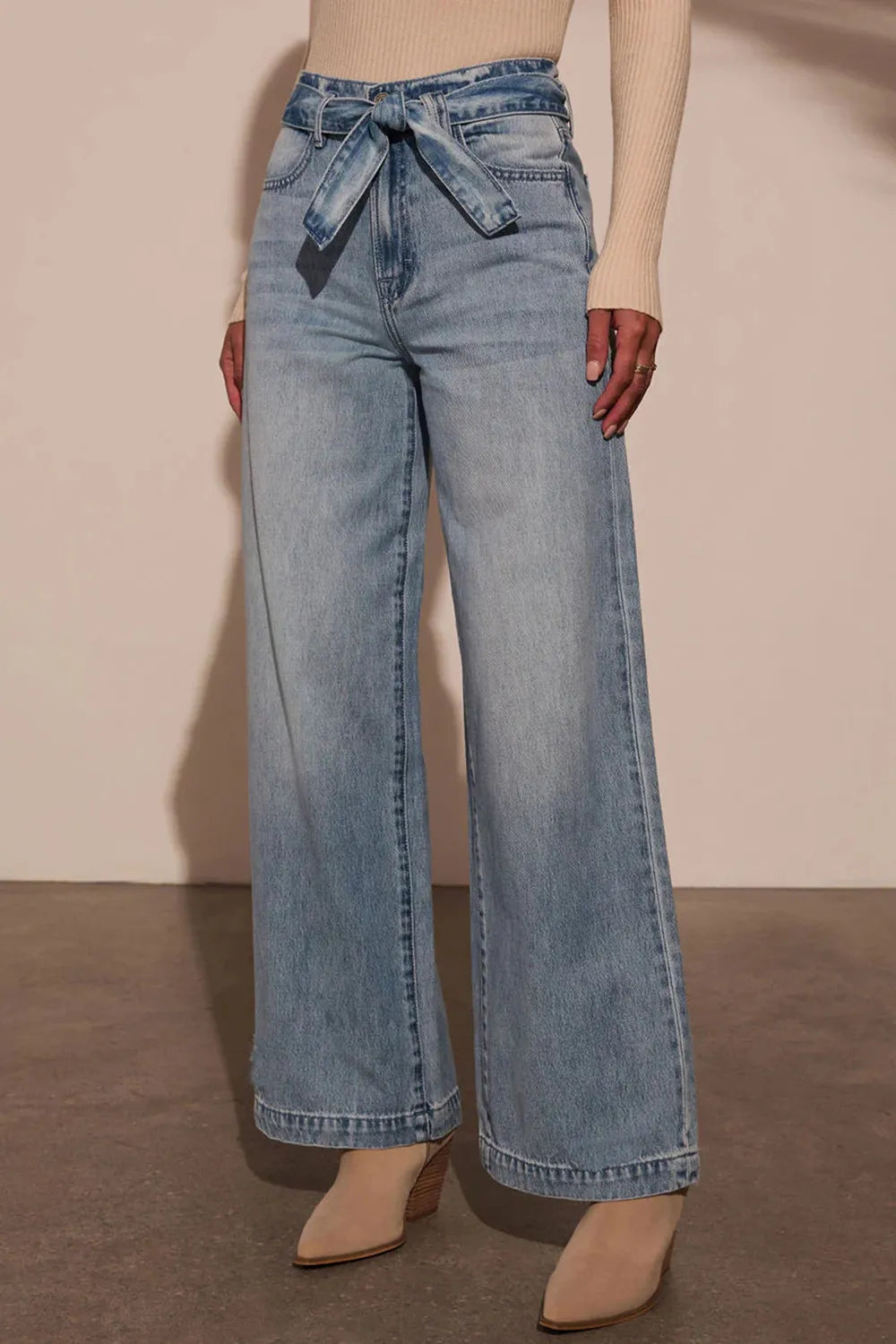 Tied Wide Leg Jeans with Pockets – Trendsi | ClozArt