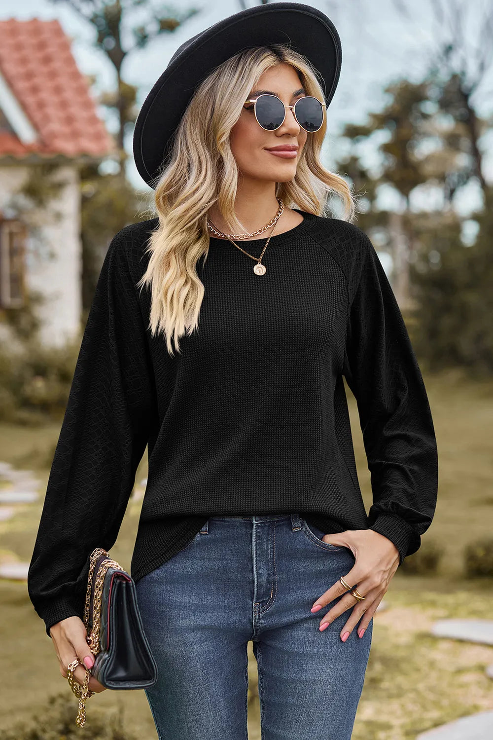 Eyelet Round Neck Long Sleeve T-Shirt – Trendsi | ClozArt